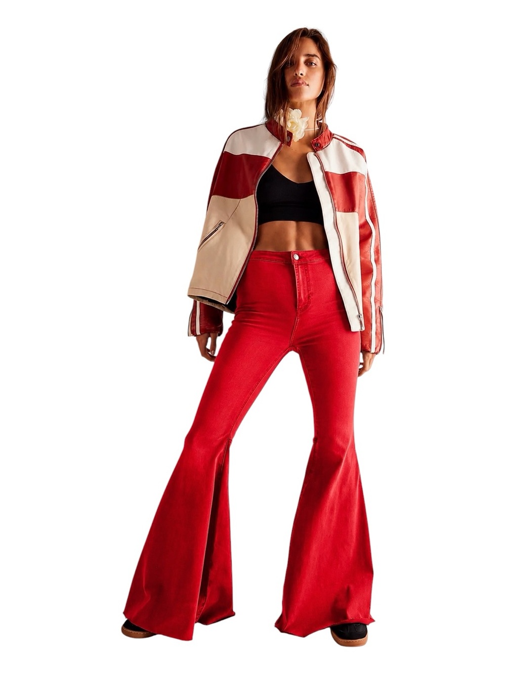We The Free Just Float On Flare Red High-Rise Jeans | Extreme Bell Denim